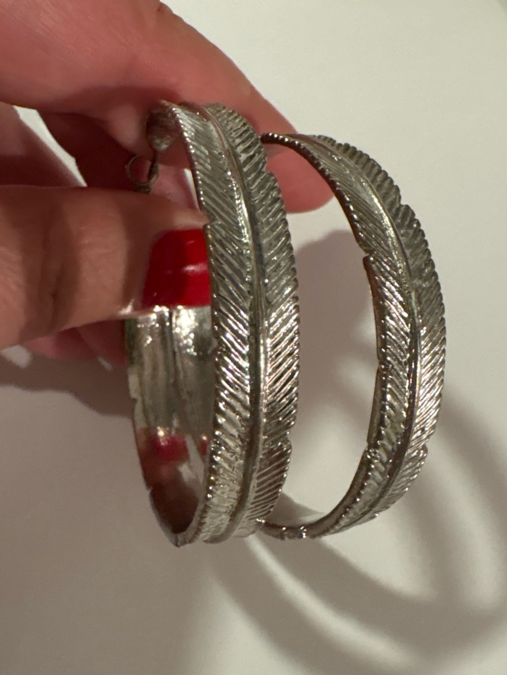 Silver Feather-Textured Hoop Earrings for Women